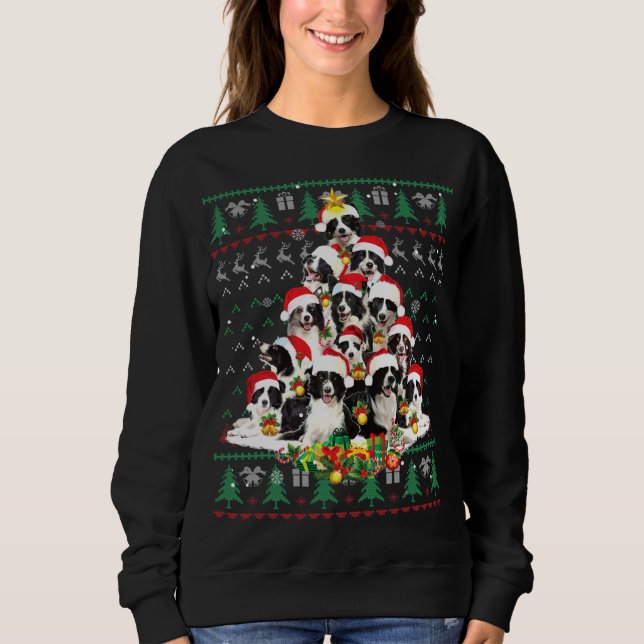 Sweatshirt Bordure Collie Arbre de Noël Douille moche Chien C (Devant)