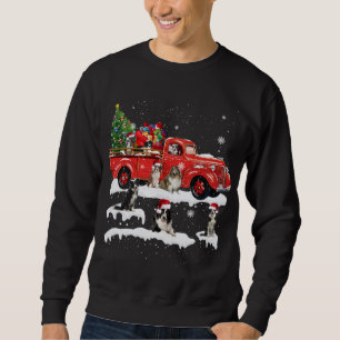 Sweatshirt Bordure Collie équitation Camion rouge Joyeux Noël