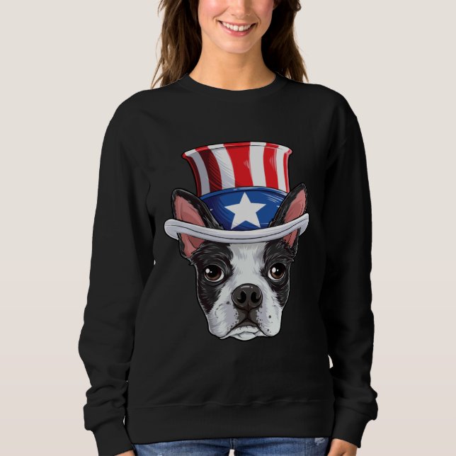 Sweatshirt Boston Terrier 4th of July Uncle Sam Kids Boys Ame (Devant)