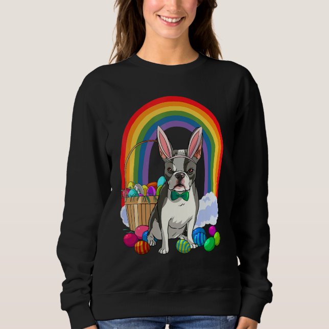 Sweatshirt Boston Terrier Dog Mom Easter Eggs Bunny Rabbit (Devant)