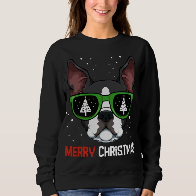 Sweatshirt Boston Terrier Pyjama de Noël Chien Lunettes de so (Devant)