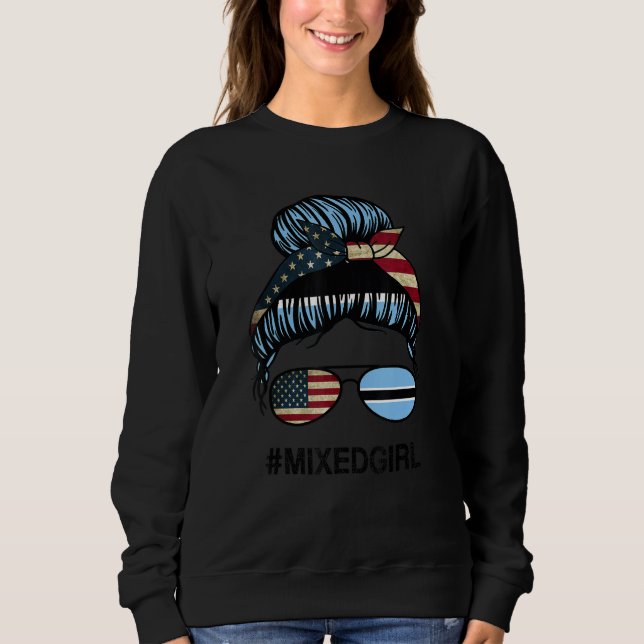 Sweatshirt Botswana American Flag   USA Botswanan Messy Bun (Devant)