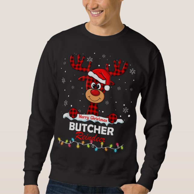 Sweatshirt Boucher Reindeer Santa Hat Buffalo Plaid Christmas (Devant)
