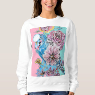 Sweatshirt Boucle à clé fleurie Rose Budgie Budgies bleu