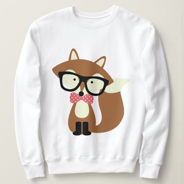 Sweatshirt Bow Cravate et lunettes Hipster Renard Brown (Design devant)