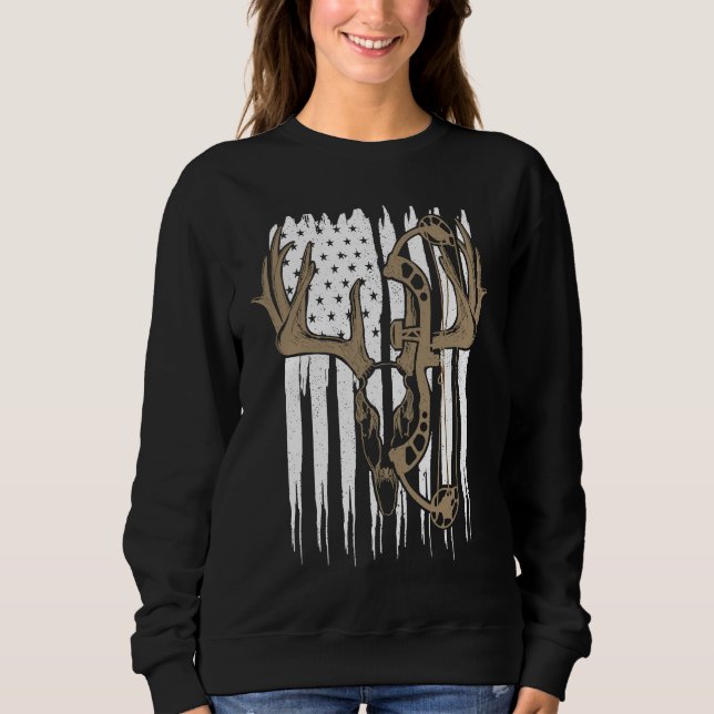 Sweatshirt Bow Hunting Deer American Flag Archery Hunter Men  (Devant)