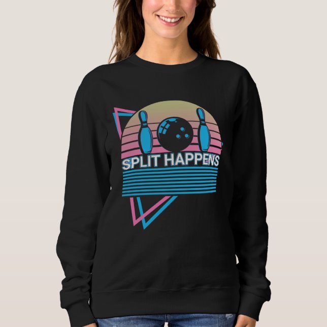 Sweatshirt Bowling Bowler Retro Split Happens (Devant)