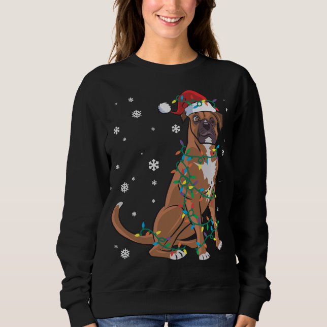 Sweatshirt Boxer Enveloppé Dans Les Lumières De Noël Chien (Devant)