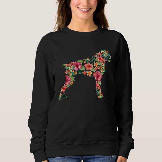 Sweatshirt Boxer Flower  Dog Silhouette Floral  Women Men (Devant)