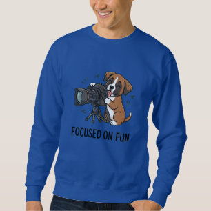 Sweatshirt Boxer Puppy Fantaisiste avec Appareil Photo Axé su