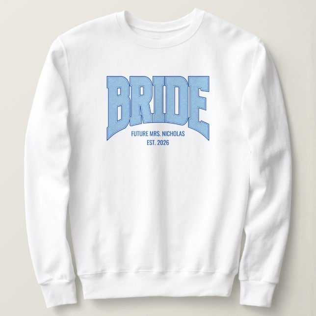Sweatshirt BRIDE Faux Glitter Varsity Engagement Bridal (Design devant)