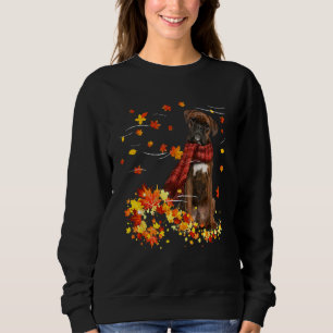 Sweatshirt Brindle Boxer Fall Red Scarf Autumn Leaf Cadeau po