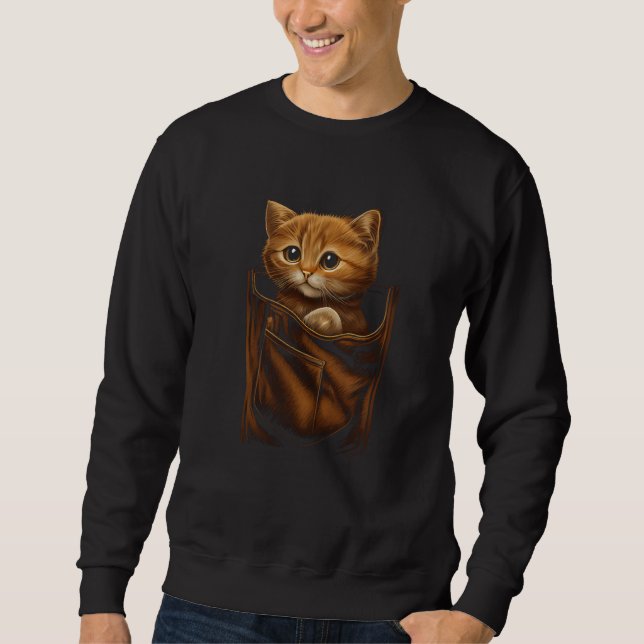 Sweatshirt Brown Cat Sits in Pocket Graphic Tees Men Women Bo (Devant)