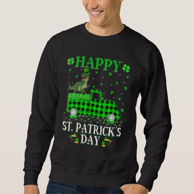Sweatshirt Buffalo Plaid Green Truck Dinosaur T Rex St Patron (Devant)