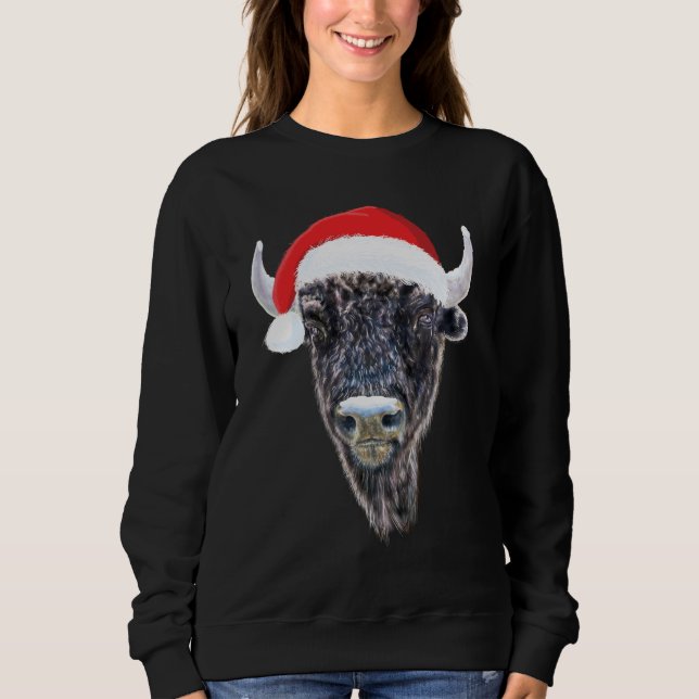 Sweatshirt Buffle de Noël portant un chapeau de Noël festif (Devant)