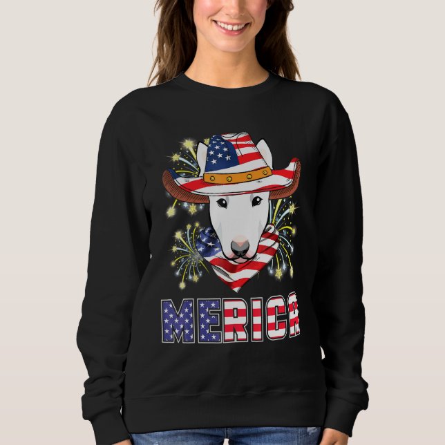 Sweatshirt Bull Terrier Dog Us Drapeau Casquette Feu d'artifi (Devant)