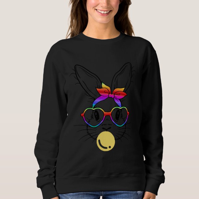 Sweatshirt Bunny Face Rainbow Glasses Bubble Gum Easter Day (Devant)