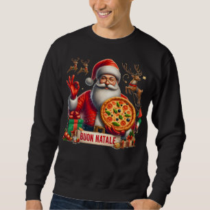 Sweatshirt Buon Natale Père Noël italienne avec pizza et renn