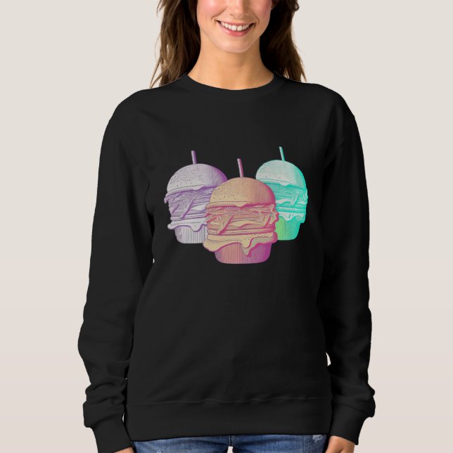 Sweatshirt Burgers Vaporwave Retrowave Aesthetic (Devant)
