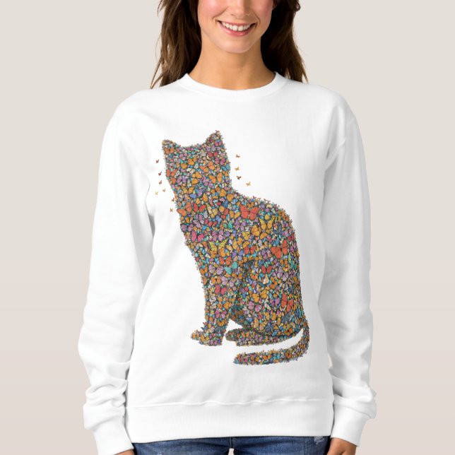 Sweatshirt Butterfly Cat Lover Silhouette Art | Graphic Print (Devant)