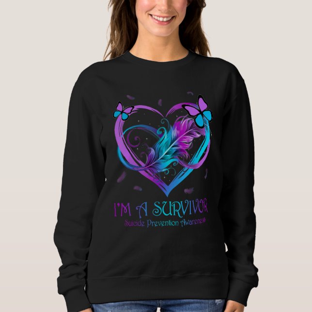 Sweatshirt Butterfly Heart I'm A Survivor Suicide Prevention  (Devant)