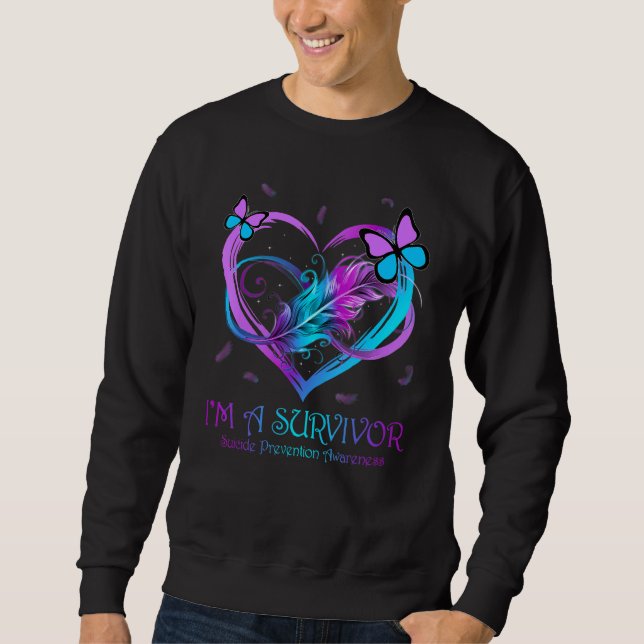 Sweatshirt Butterfly Heart I'm A Survivor Suicide Prevention  (Devant)