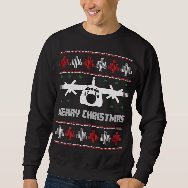 Sweatshirt C-130 Hercules Avion Chandail de Noël moche (Devant)