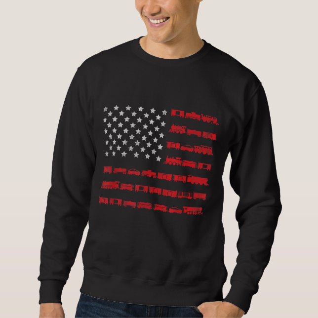 Sweatshirt Cadeau ferroviaire américain Flag (Devant)