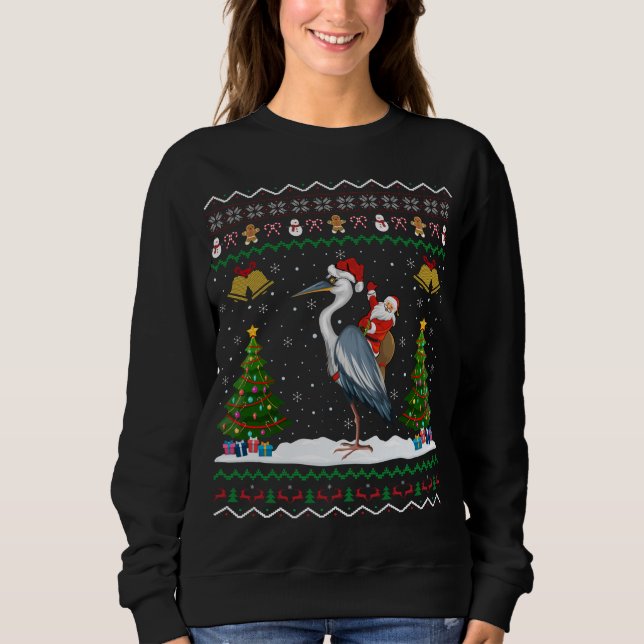 Sweatshirt Cadeau Père Noël Riding Heron Heron Bird Xmas (Devant)