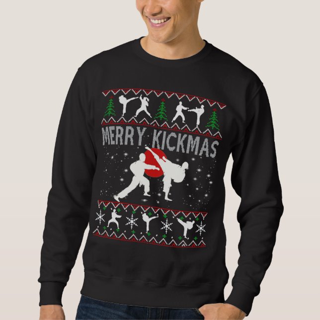 Sweatshirt Cadeau Personnalisé Karate Et Merry Kickmas (Devant)
