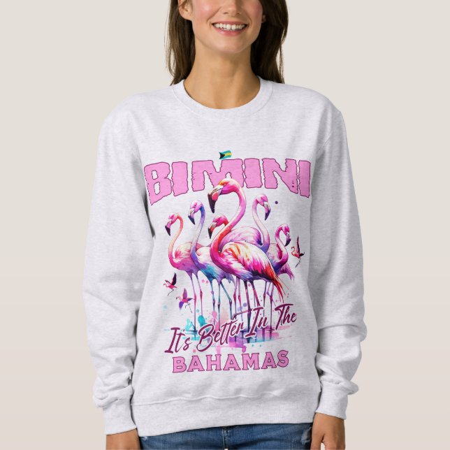 Sweatshirt Cadeau souvenir Bahamas : Flamant rose Bimini Baha (Devant)