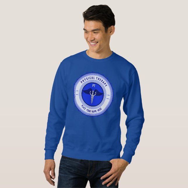 Sweatshirt Caduceus de thérapie physique bleue personnalisée (Devant entier)