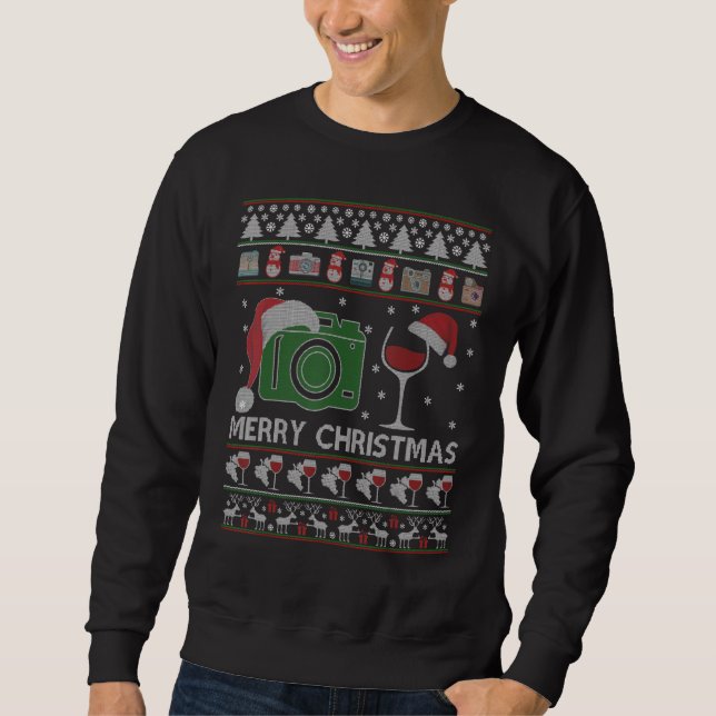 Sweatshirt Caméra Vilain de Noël Vin Santa Hat Xmas (Devant)