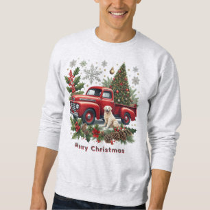 Sweatshirt Camion rouge de Noël avec chien et sapin de Noël