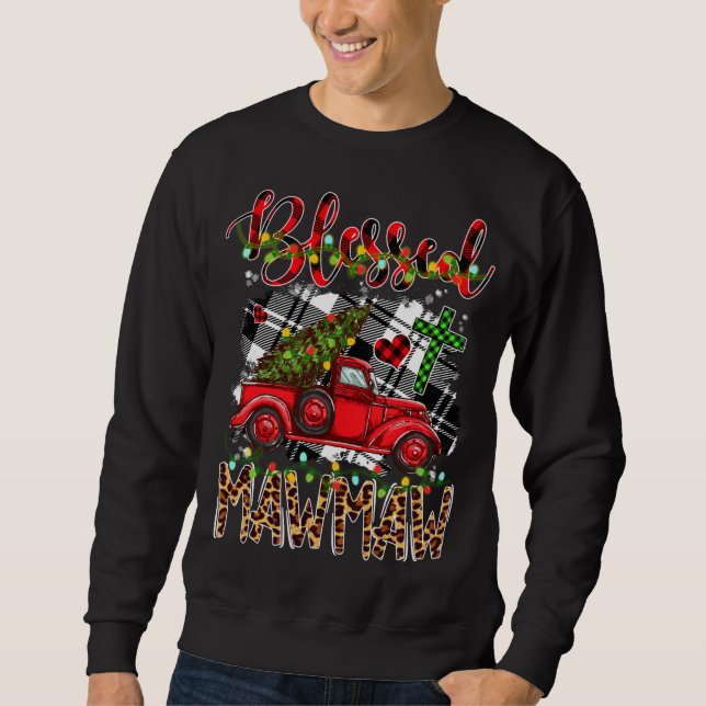 Sweatshirt Camion Rouge Plaid Xmas Tree Blessé Famille Mawmaw (Devant)
