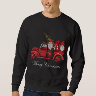 Sweatshirt Camion Rouge vintage Avec Trois Gnomes Joyeux Chri
