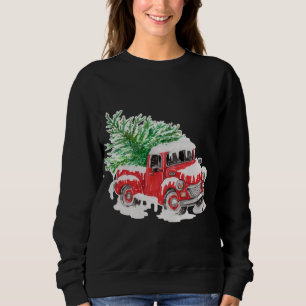 Sweatshirt Camion vintage de ferme rouge avec arbre de noël