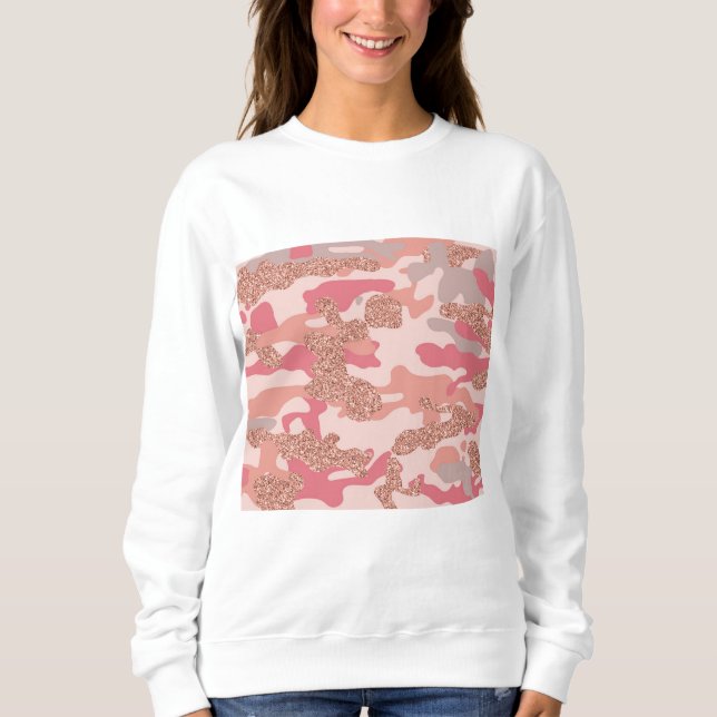 Sweatshirt Camouflage Rose Gold Blush Pink Camo Motif de l'ar (Devant)