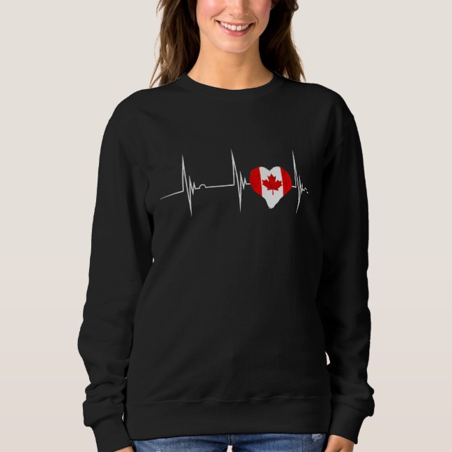 Sweatshirt Canada Heartbeat EKG Pulse Heart Maple Leaf Canadi (Devant)