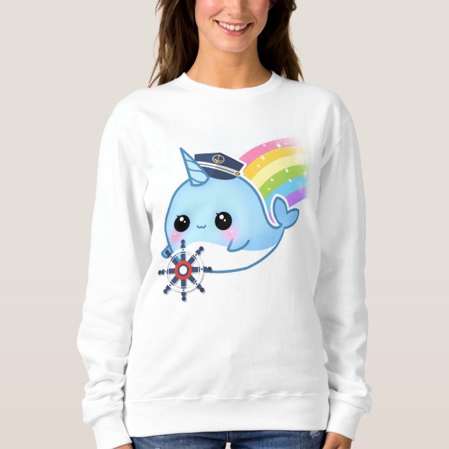Sweatshirt Capitaine mignon de kawaii narwhal avec (Devant)