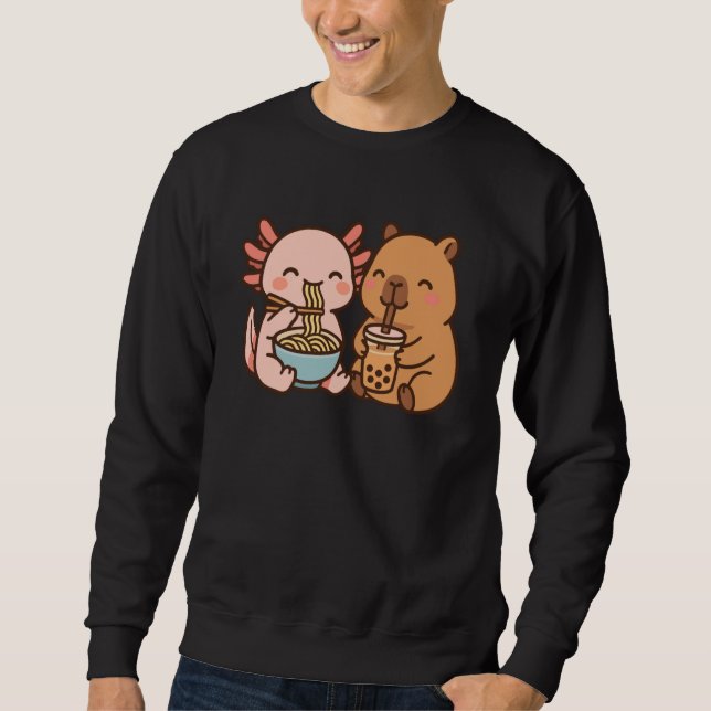 Sweatshirt Capybara Axolotl Kawaii Kids Anime Boba Tea Ramen (Devant)
