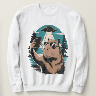 Sweatshirt Capybara Drôle Selfie UFO Enlèvement Alien T-Shirt