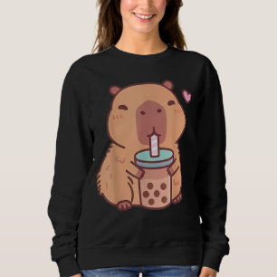 Sweatshirt Capybara Mignon Kawaii Boit du Bubble Tea dans un