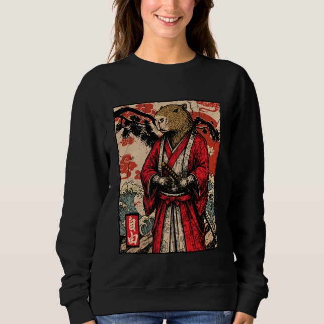 Sweatshirt Capybara Samurai Japanese Warrior Ukiyo-e Art Anim (Devant)