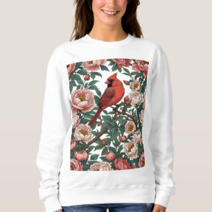 Sweatshirt Cardinal rouge et jardin de pivoines