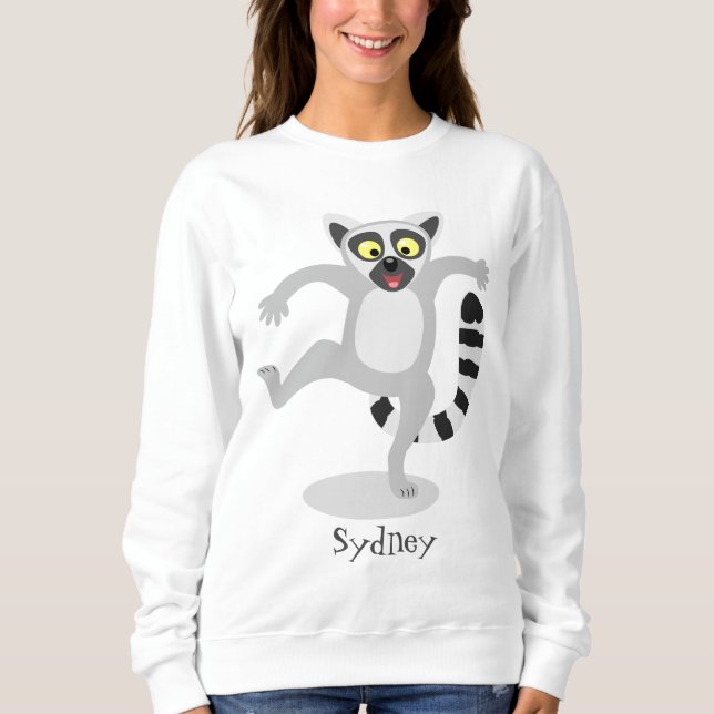 Sweatshirt Caricature de danse lémurienne en anneau mignon (Devant)