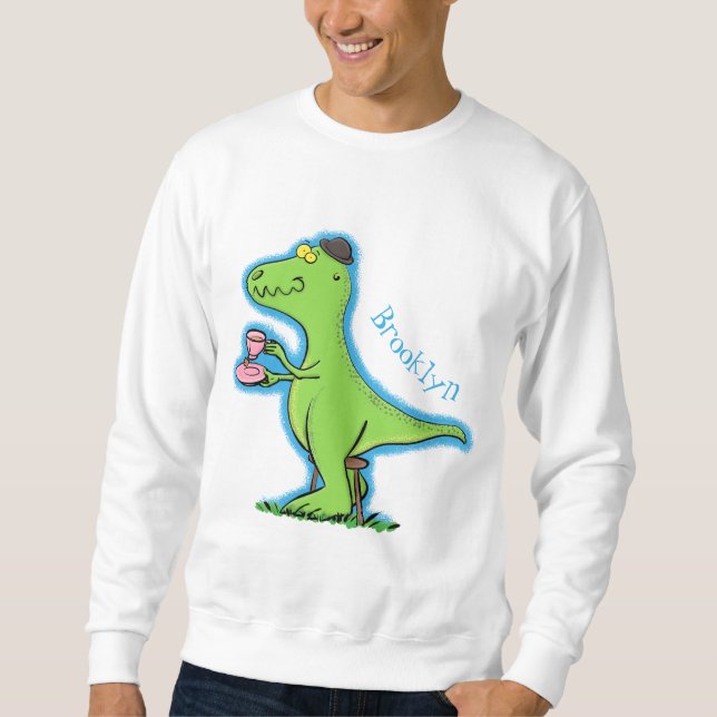 Sweatshirt Caricature de dinosaure vert t rex (Devant)