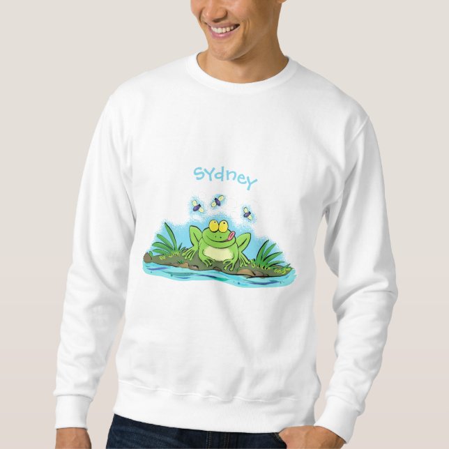 Sweatshirt Caricature de grenouille vert mignon (Devant)