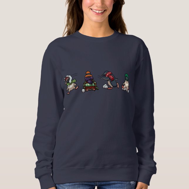 Sweatshirt Caricature de la bataille de snowball des manchots (Devant)