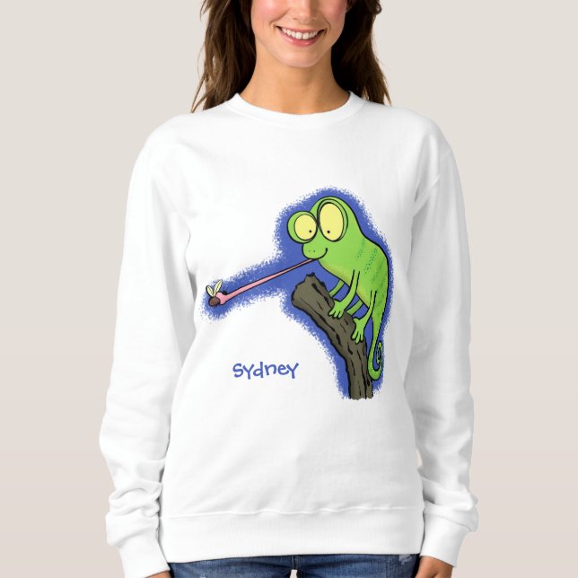 Sweatshirt Caricature de lézard de caméléon vert joyeux (Devant)